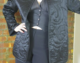 BLACK satin quilted satin chinoiserie jacket