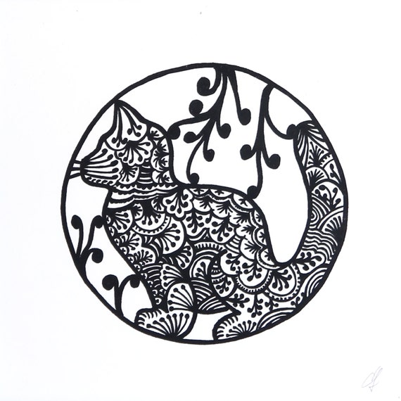Cat in a circle Original Illustration Print
