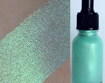 Peacock Liquid Highlighter - Teal Green Liquid highlight in 1/2 oz glass bottle or 1 oz bottle Mineral Makeup Vegan