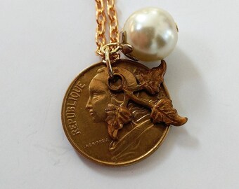 French coin charm necklace