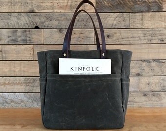 Waxed Canvas & Leather Tote Bag