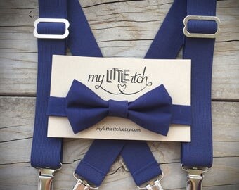 Baby boy baptism outfit, baby boy blessing outfit, navy bow tie, navy suspenders, newborn boy photo props, cake smash outfit, ring bearer