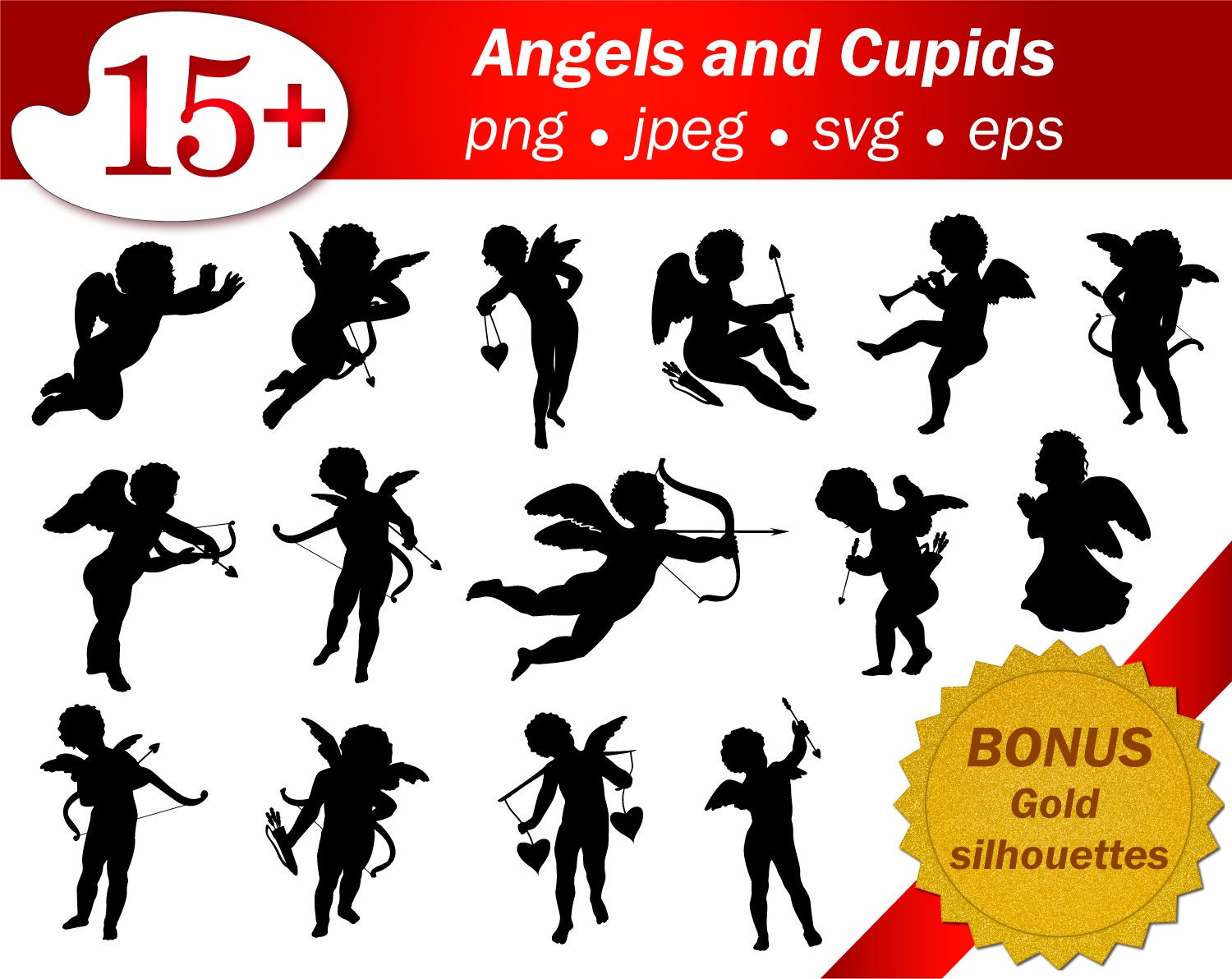 Download Angel heart arrow SVG silhouette Vintage clip art cameo ...