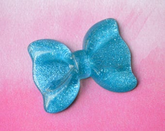 Ships SAME DAY when order is placed by 2pm CST Mon-Fri // Kawaii Cabochon // Decoden Bow Cabochon // Large Resin Bow Charm Blue Sparkle Bow
