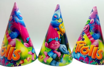 Trolls Party hats 10 pcs. Festive cap for children's holiday,party or birthday. Set for children's party, holiday or birthday. Trolls party.