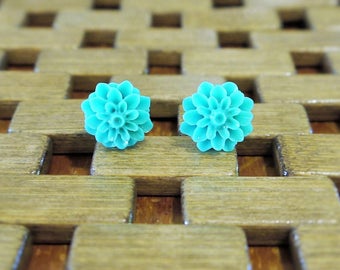 Green Dahlia Flower Stud Earrings