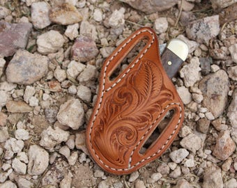 Knife scabbard, knife sheath, pocket knife case, leather knife sheath, leather knife scabbard, leather tooling, tooled leather, custom knife