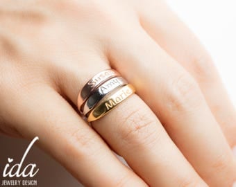 Stackable Name Rings - Personalized Ring - Gold Name Ring - Rose Gold Ring - Mothers Ring Stackable - Custom Hand Stamped Ring - Custom Name