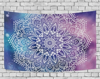 Galaxy Purple Blue Mandala Tapestry Universe Tribal Geometric Mandala Zen Artwork Wall Hanging for Bedroom Living Room Dorm Gifts for Her