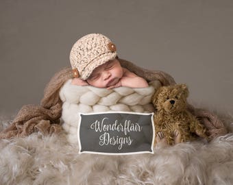 Newborn Digital Background Set of Two/Natural Wool Braid Bucket/Ivory and Tan/Teddy Bear