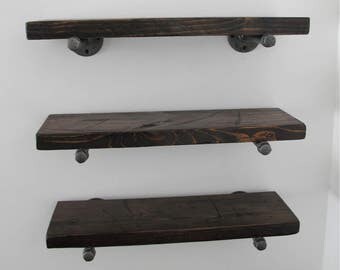 Industrial pipe shelves, pipe shelves, Rustic shelf, reclaimed wood shelf, floating pipe shelves