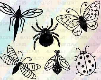 Insect Clipart, Insect Svg, Dragonfly Svg, Butterfly Svg File, Ladybug Svg, Ladybug Clip Art, Spider Svg, Silhouette Cameo Files, Png Files