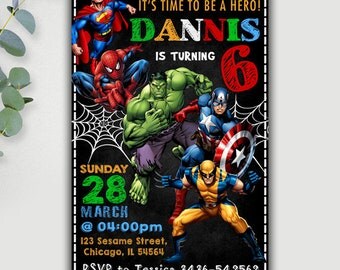 Superhero Invitation, Superhero Birthday Invitation, Superhero Party, Superhero Printable, Superhero Card, Superhero Invite, Superhero