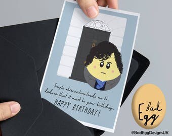 Sherlock Birthday Card by BadEgg "Shell-lock Holmes" - Sherlock Benedict Cumberbatch Inspired TV Greetings Card Bad Egg Designs UK