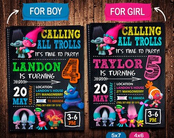 Trolls Invitation, Trolls Invite, Trolls Birthday, Trolls Party, Trolls Printable, Trolls Card, Trolls Digital