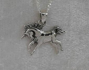 Unicorn Necklace, Unicorn Pendant, Solid Sterling Silver Unicorn Necklace