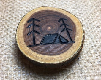 Wood Burned Camping Magnet