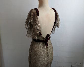 RESERVED FOR GINGER ****Art Deco 1930's gold lace dress alternative ethereal bohemian wedding dress