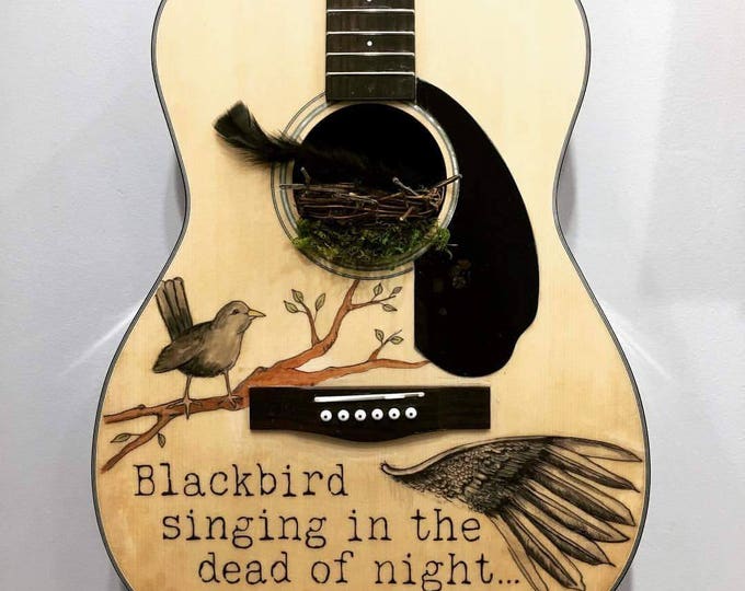 Black Bird Singing in the Dead of Night Guitar Framed 11x17 Print