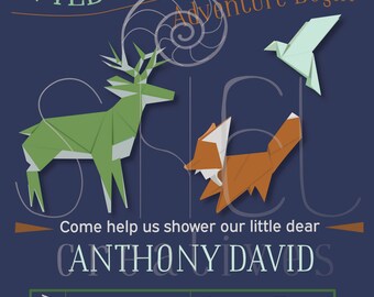 Origami Woodland Creatures Baby Shower Invitation Printable