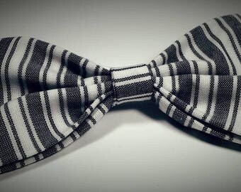 Gray And White Striped Hair Bow
