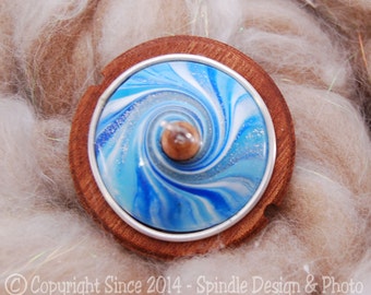 The Clay Sheep Drop Spindle - LIMITED EDITION - Ocean Blue Swirl Top Whorl Drop Spindle - Small 1.0 oz