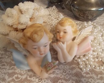 Bisque Angels Boy and Girl Cherubs wall decor