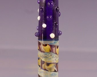 Lampwork Focal Bead in Blue, Tan and White
