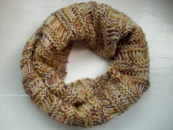 Knitted neck warmer, cosy cowl, warm collar, hand dyed shades of brown, tan, beige, snood scarf