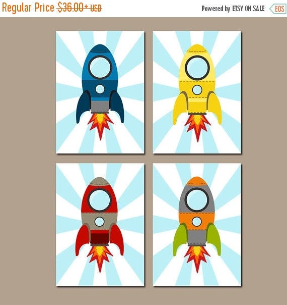 ROCKET SHIP Wall Art Baby Boy Nursery Artwork Big Boy by TRMdesign