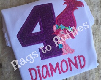 Personalized Troll Birthday Shirt - Troll Inspired Birthday Shirt - Monogrammed Birthday Shirt -Poppy Birthday Shirt