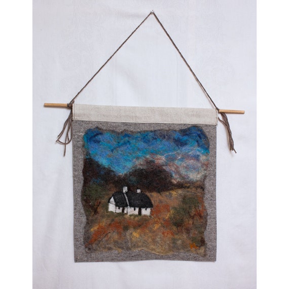 Felted Wool Painting Scottish Cottage