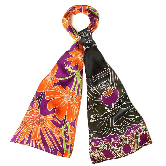 Handpainted silk scarf Buddha scarf flower scarf Sacred