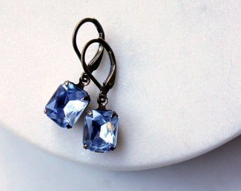 Light Sapphire Blue Rhinestone Earrings / Vintage Jewel Earrings / Something Blue for your Wedding / Dainty Blue Dangle / Wedding Jewelry