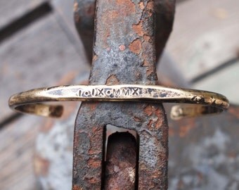 8th Anniversary Gift, Men's Cuff, Roman Numeral, Date Bracelet, Unisex Cuff, Men's Jewelry,Bronze Gift for Him,Rustic Jewelry