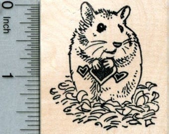 Valentines Day Hamster Rubber Stamp G31711 Wood Mounted