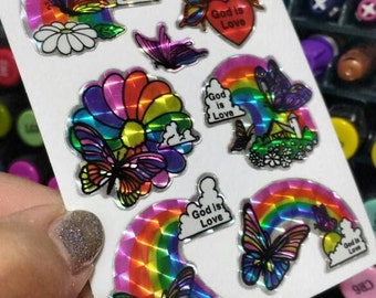 Rare Vintage Prism Rainbow God is Love Butterfly Stickers 1980s