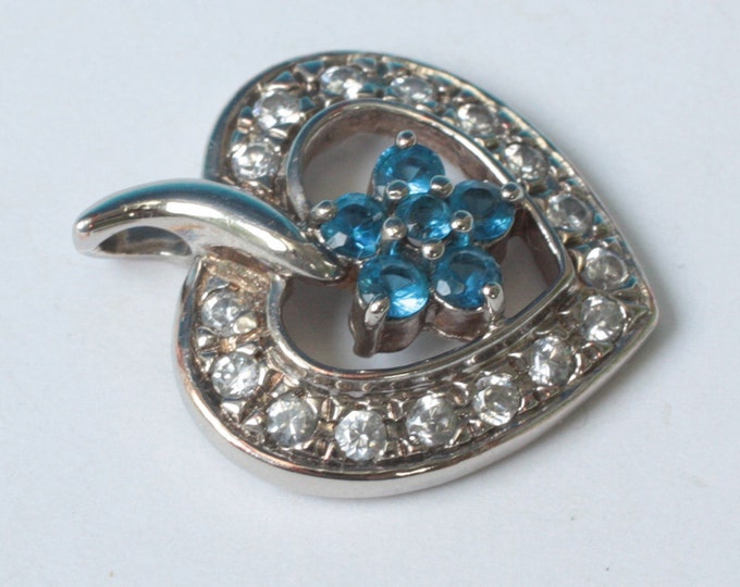 Sterling Heart Pendant Ross-Simons Blue and Clear Stones Vintage