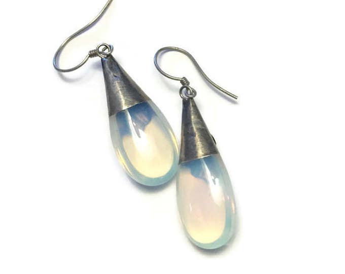 CIJ Sale Opaline Glass Dangle Earrings Sterling Overlay Pierced Ears