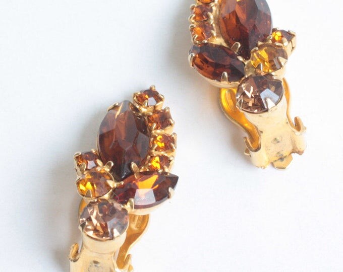 CIJ Sale Juliana D & E Brown and Orange Rhinestone Clip On Earrings