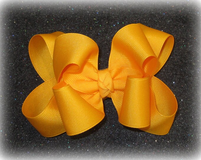 Girls hair Bows, Boutique Hairbow, Yellow Gold Hairbow, Double Layered Bow, Stacked bow, yellow Bow, 4 Inch Bow, 5 inch bow, yellow hairbow