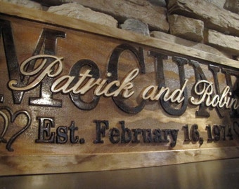 Personalized Wedding Gift Family Name Signs CARVED Custom Wooden Sign Last name Established Anniversary custom personalized sign