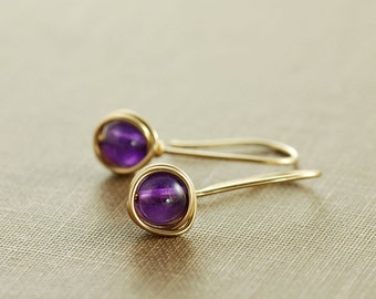 Amethyst Drop Earrings in 14k Gold Fill, February Birthstone Jewelry, Simple Gold Amethyst Earrings