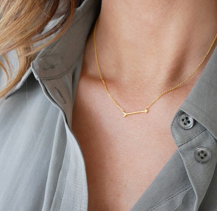 Gold Arrow Necklace Gold Sideways Arrow Necklace