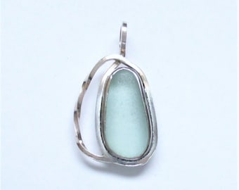 Sea Glass Jewelry - Sterling Lignt Blue Sea Glass Pendant