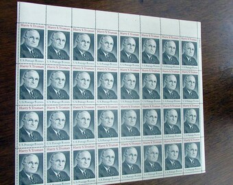 1973 Harry S. Truman Stamps - 8 Cent US Postage Stamp - Sheet of 32 President Truman Unused Vintage Postage Stamps