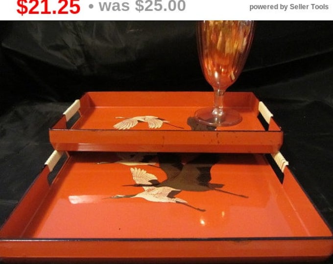 Mid Century Rust Color Trays Featuring Flying Geese, Kitchen and Dinning Tray's, Home Decor, Migrating Geese Trays Vintage, Accent Trays