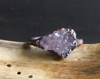 Raw Amethyst Copper Ring Rough Stone Jewelry Raw Crystal Stone Size 6 Midwest Alchemy Ring February Birthstone Gemstone Ring