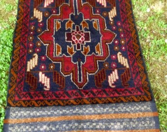 Red/Brown Baluchi rug/kilim from Afghanistan. 4ft 6" x 2 ft 8. 140 x 85 cm Hand woven.