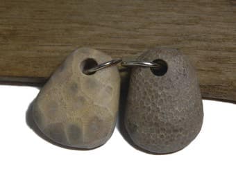 His and Hers, Drilled beach stone fossil beads, Lake Michigan stones, Charlevoix stones, up-north, top drilled natural and unpolished